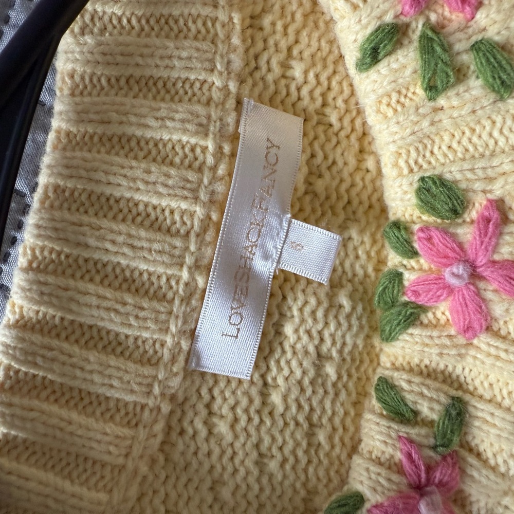 Gorgeous Elegant LoveShackFancy Luxurious Butter Yellow Floral Knit Sweater - Picture 3 of 3